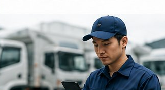 スマートフォンを操作するドライバー